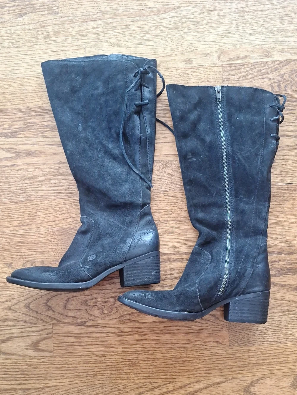 Born Black Felicia Distressed Knee High Suede Boot Side Zipper and Back 8